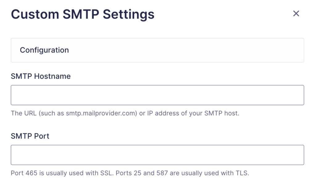 Image showing Custom SMTP Configuration Settings