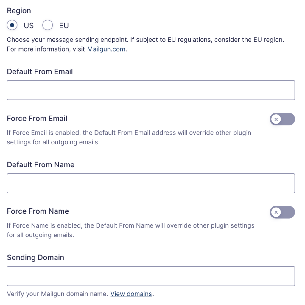 Mailgun General Settings.