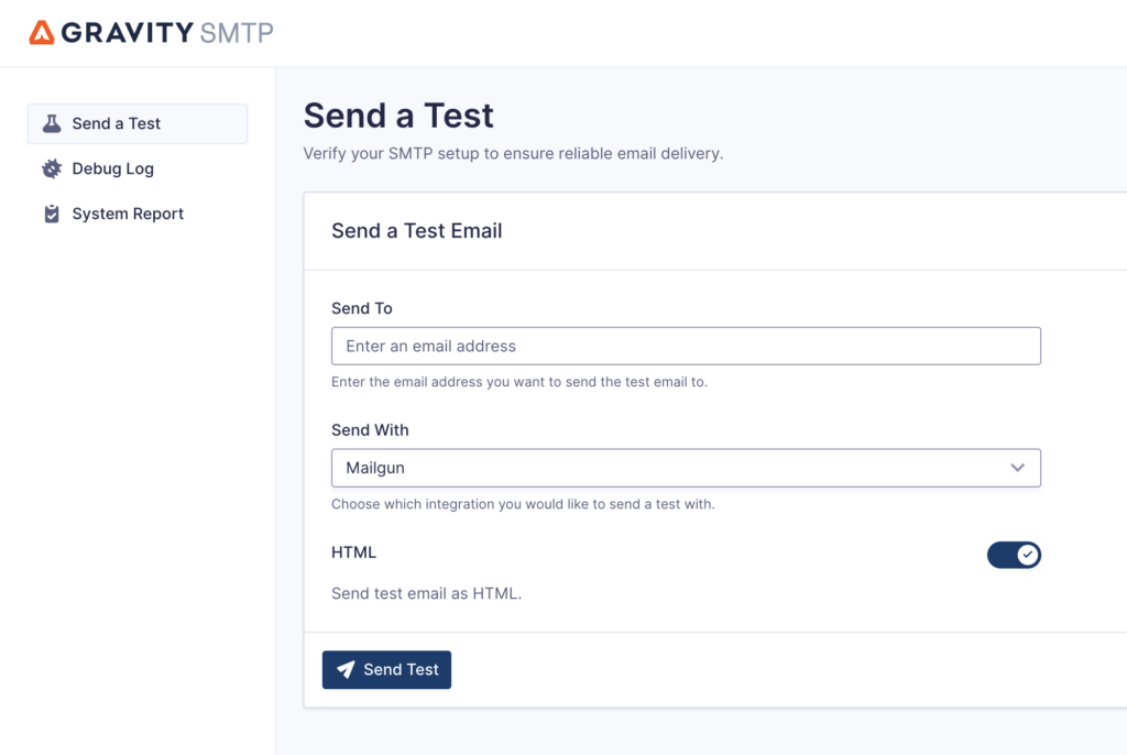 screenshot of the Tools screen in Gravity SMTP