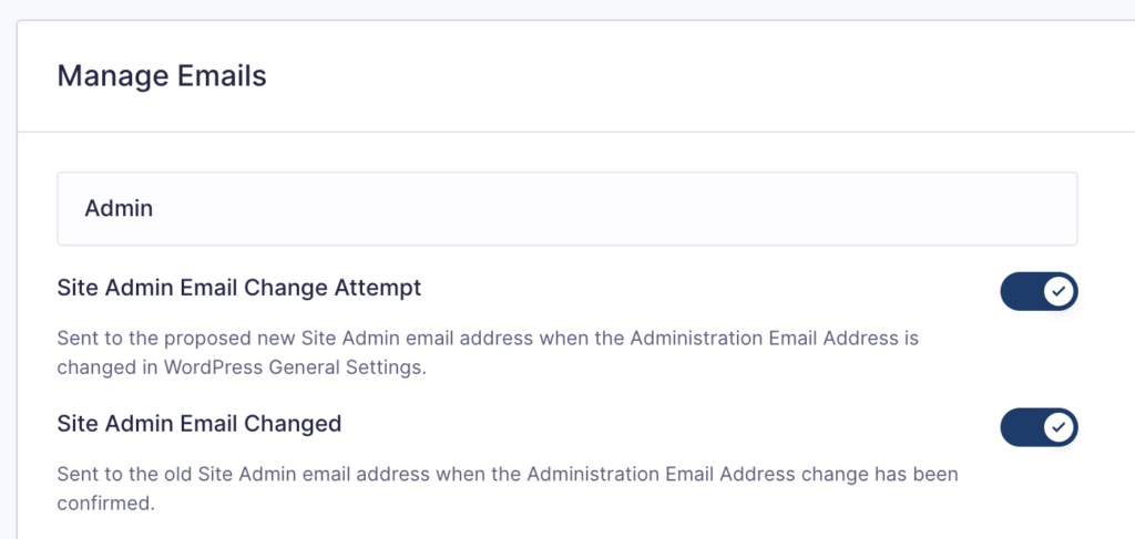 Image showing Manage Emails settings