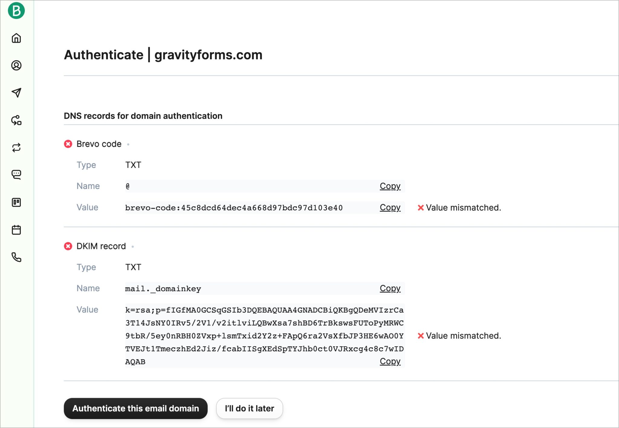 Authenticating a Domain in Brevo - Gravity SMTP Documentation