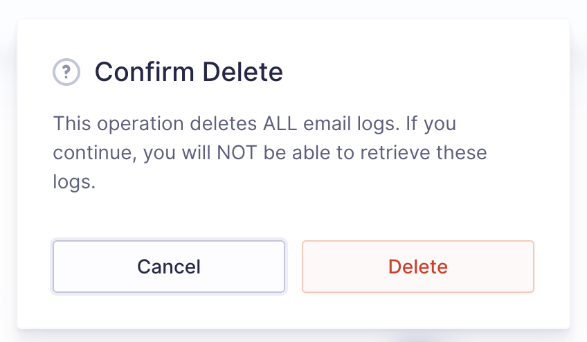 Image showing prompt to confirm deletion of the email log.