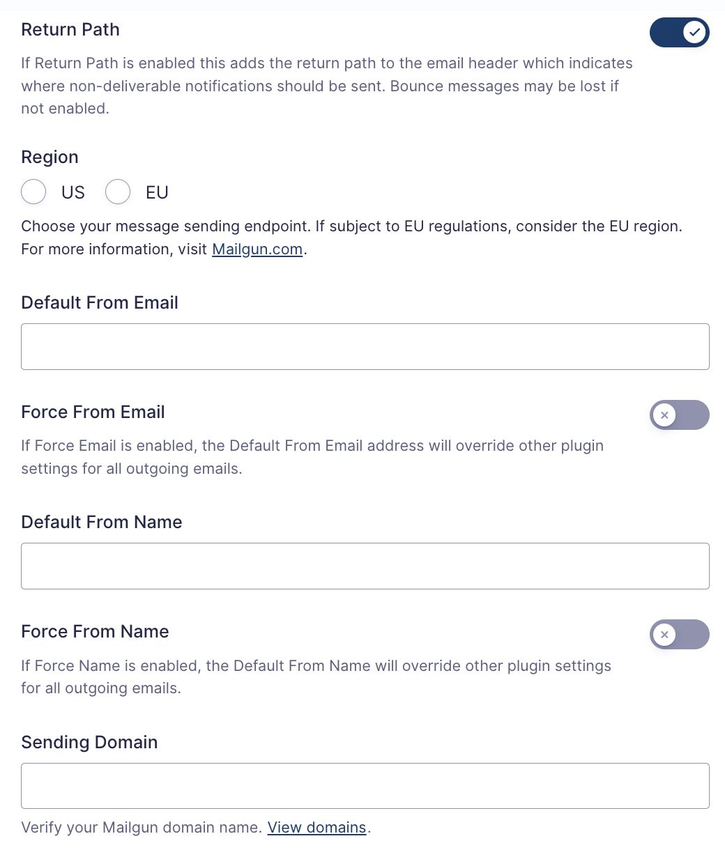 Mailgun General Settings.