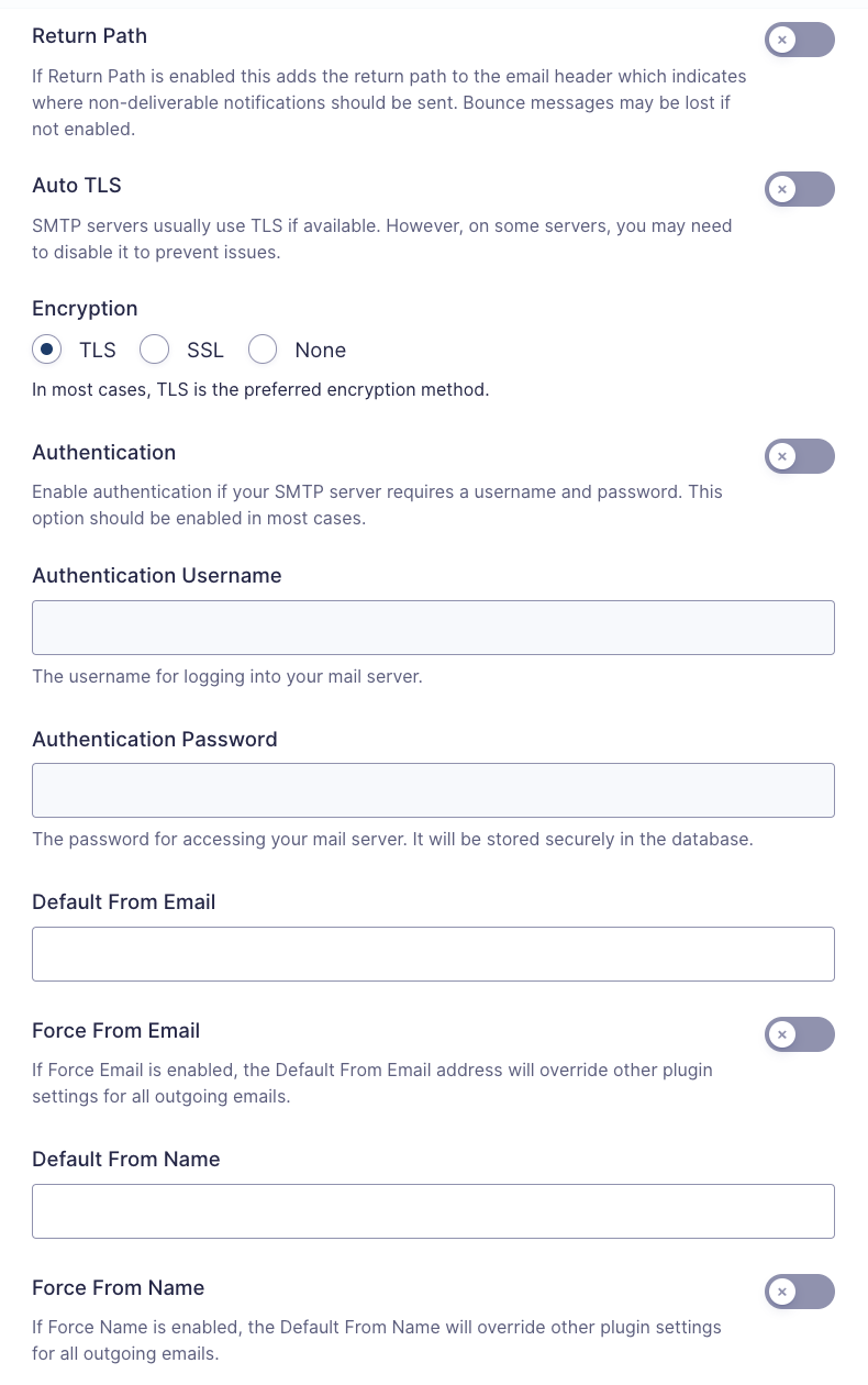 Image showing Custom SMTP General Settings