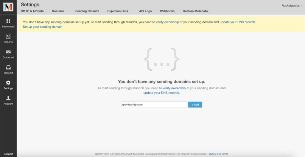 Image showing Mailchimp Transactional account panel