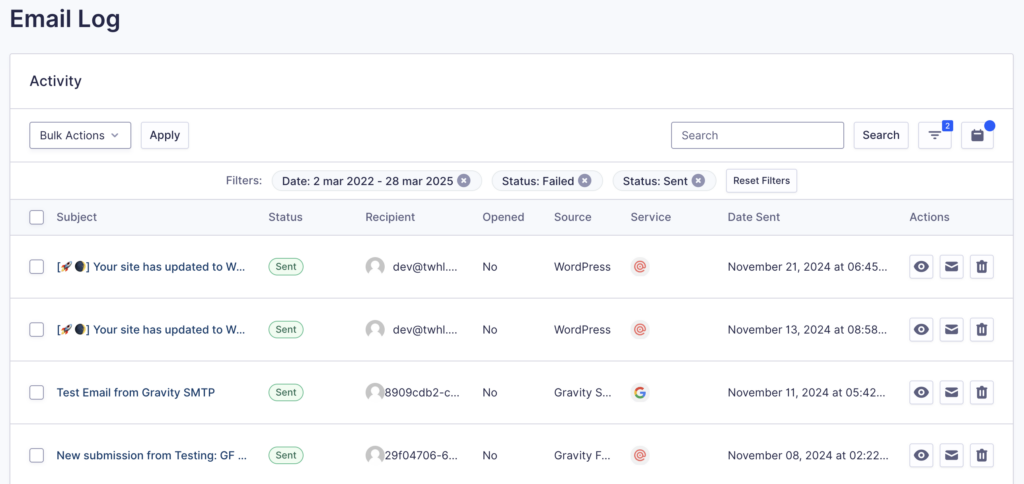 Image showing Gravity SMTP Email Log