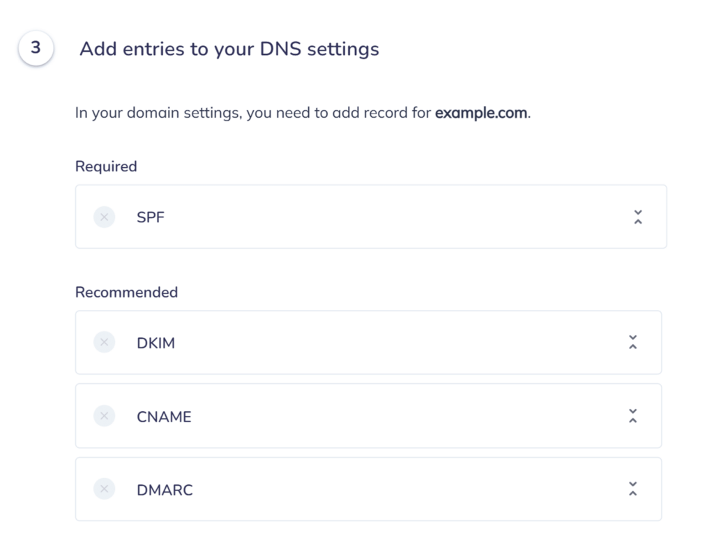 Image showing Elastic Email domain DNS settings