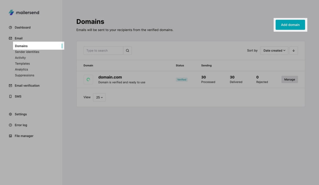 Image showing MailerSend dashboard settings