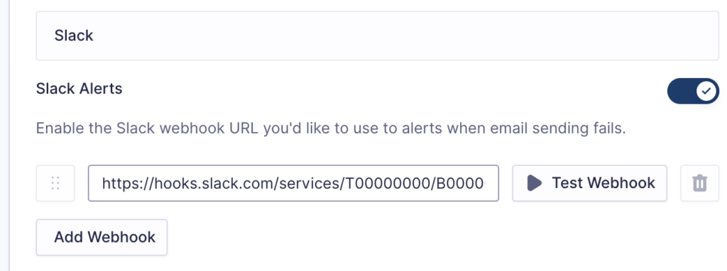 Image showing Slack Alerts configuration settings