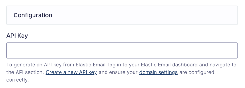 Image showing API Key settings for Elastic Email