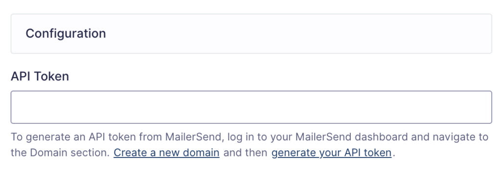 Image showing API Key settings for MailerSend