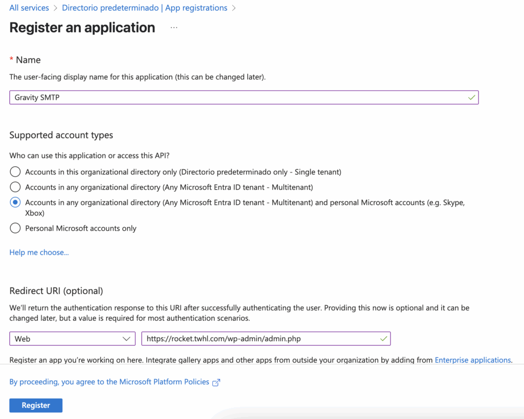 Image showing Azure Portal App Registration details