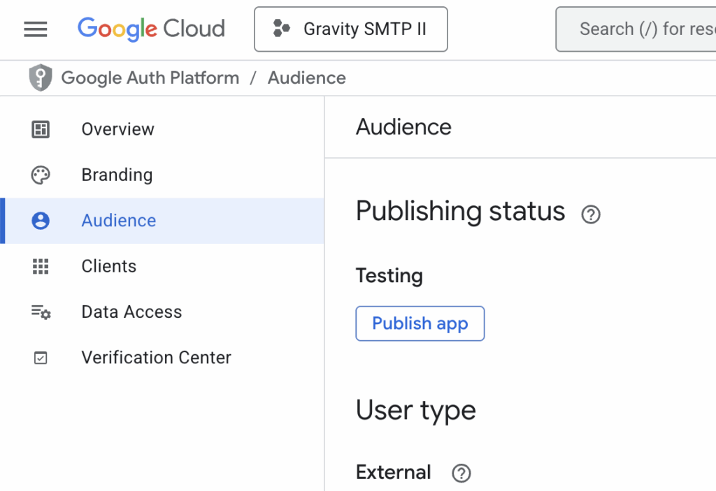 Imagen showing Audience settings for unpublished app.