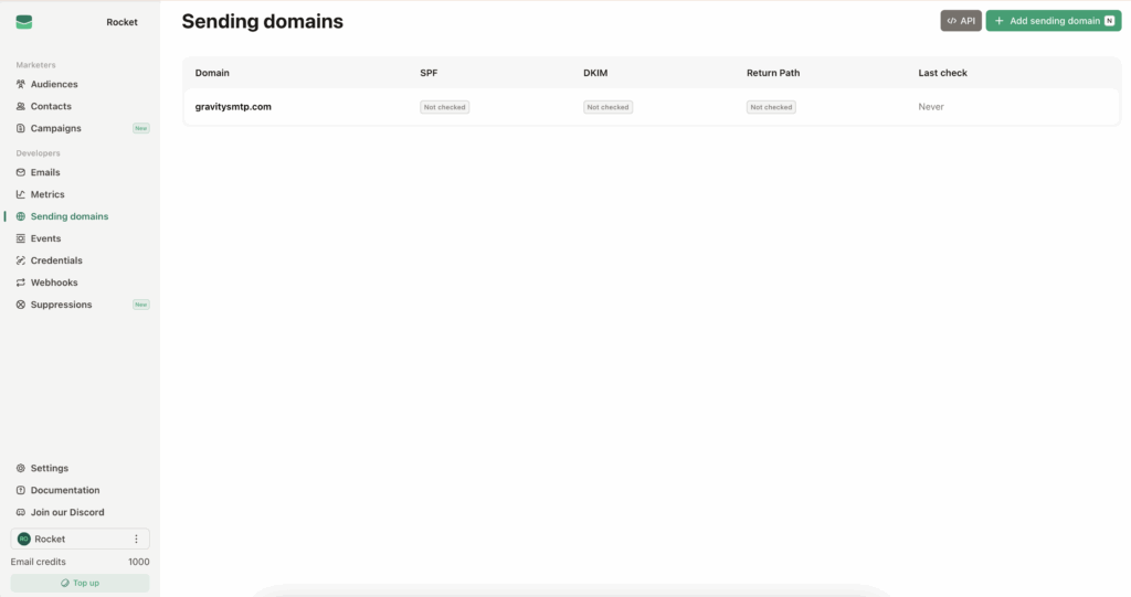 Image showing the EmailIt “Create Sending Domain” modal