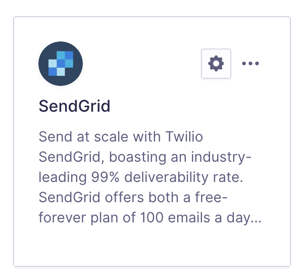 SendGrid integration card.