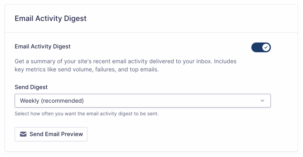 Image showing Email Activity Digest setting