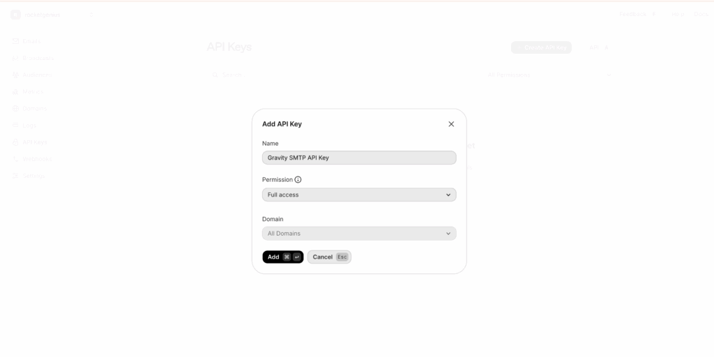 Image showing Resend Dashboard API Keys screen