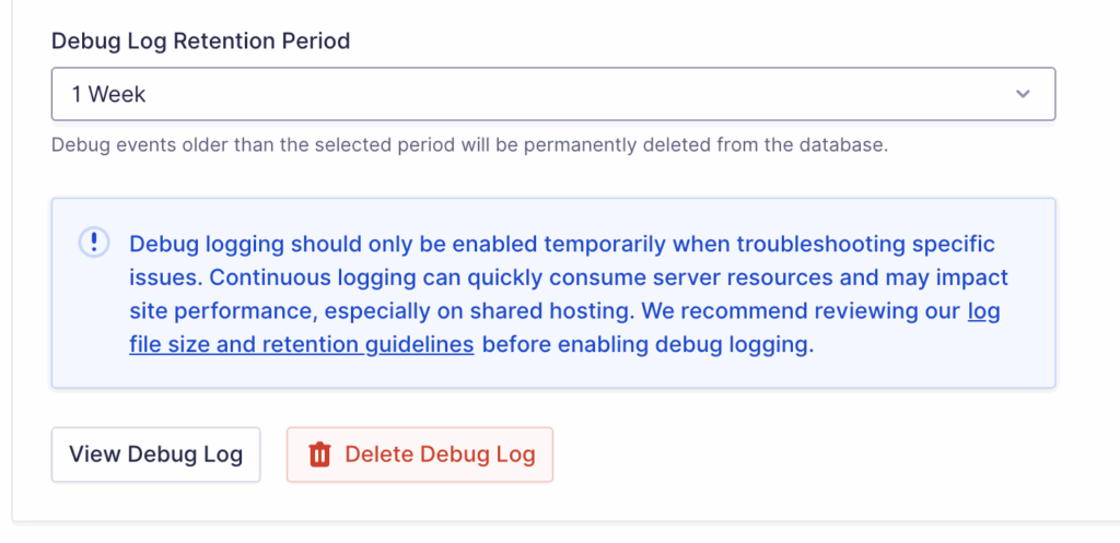 Image showing alert message when Debug log is enabled