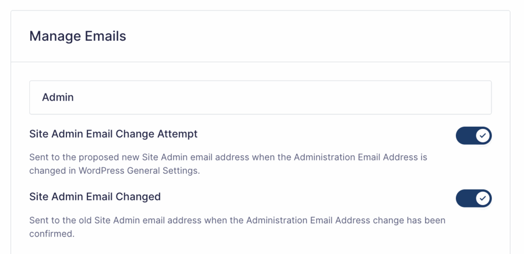 Image showing Manage Emails settings