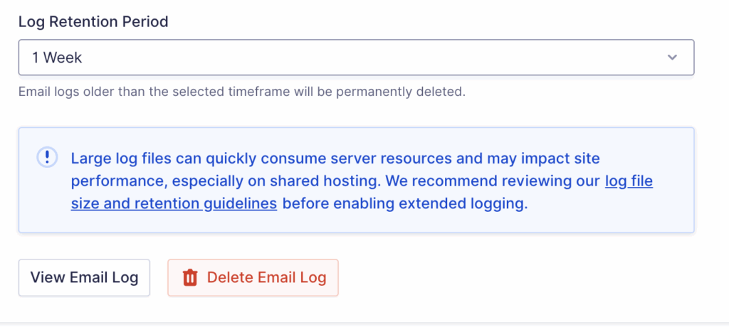 Image showing alert message when Email log is enabled