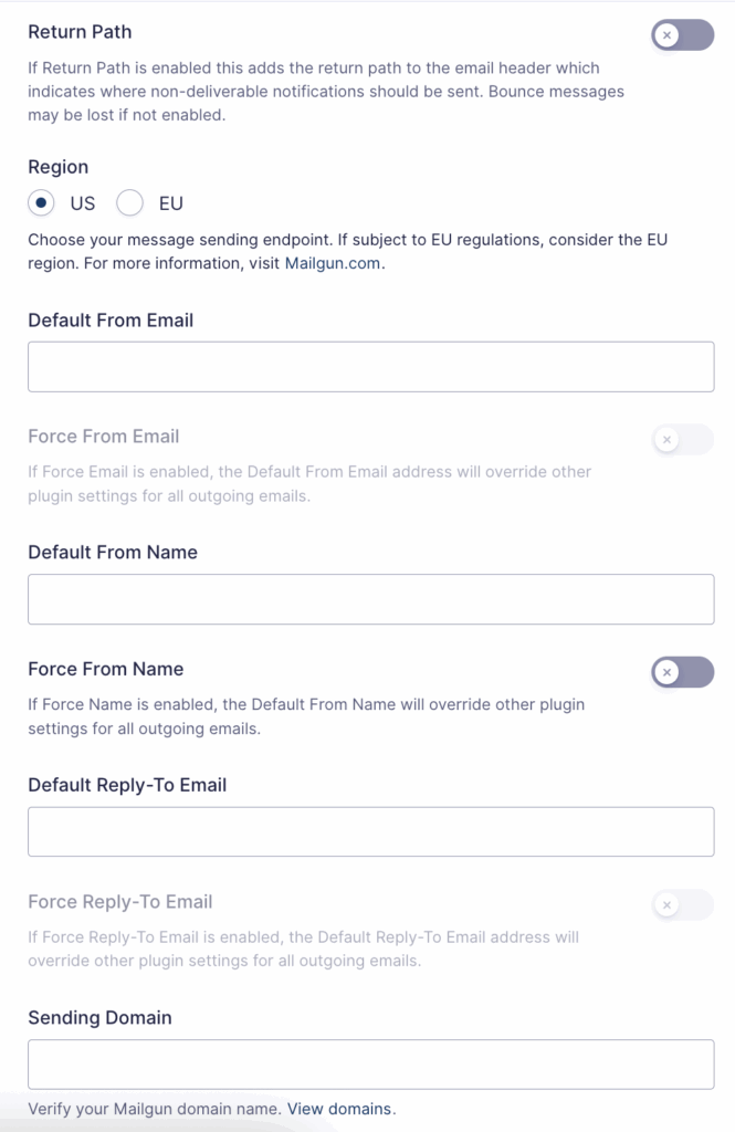 Mailgun General Settings.