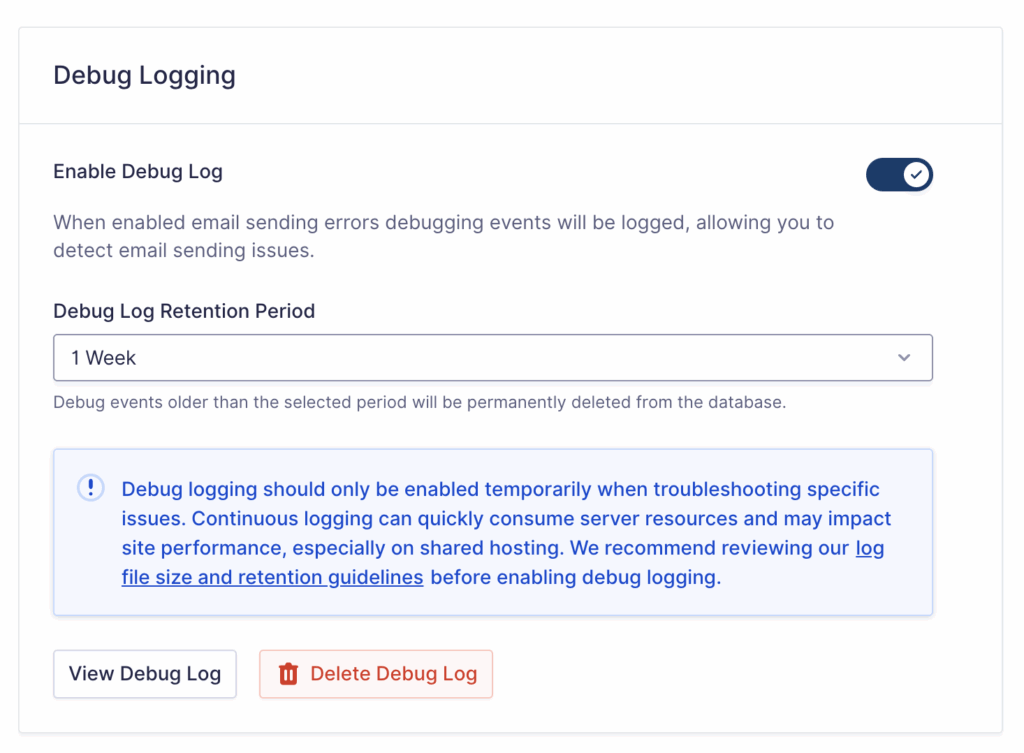 Image showing Debug LogSettings.