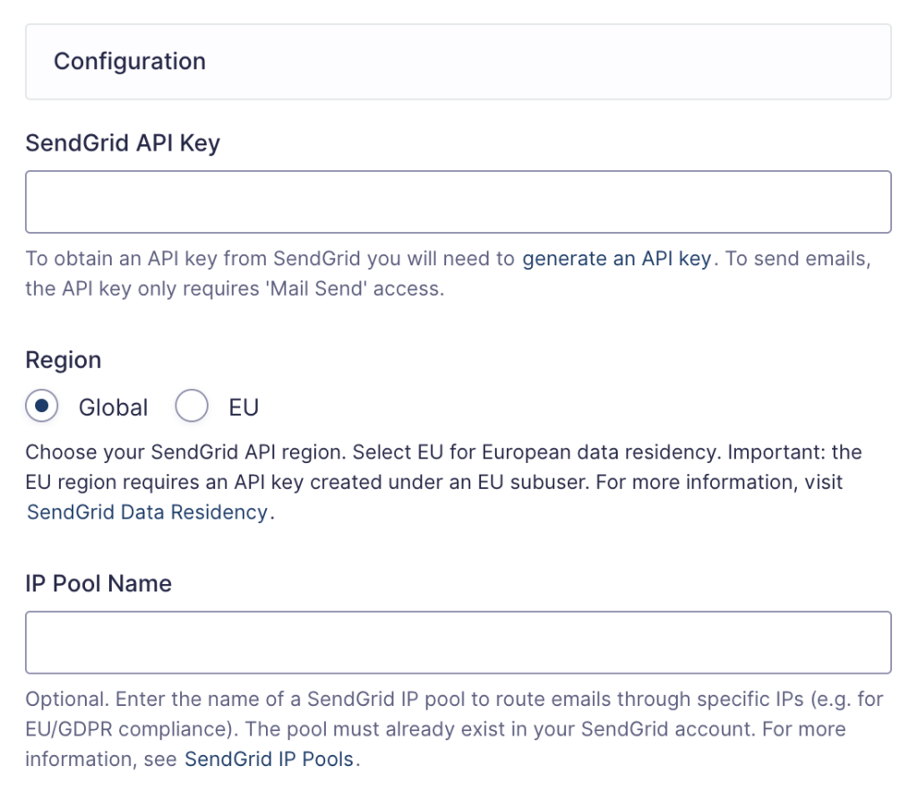 Image showing SendGrid Setting Reference