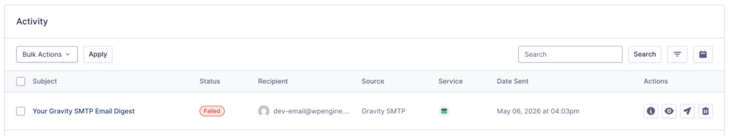 Image showing the email log table