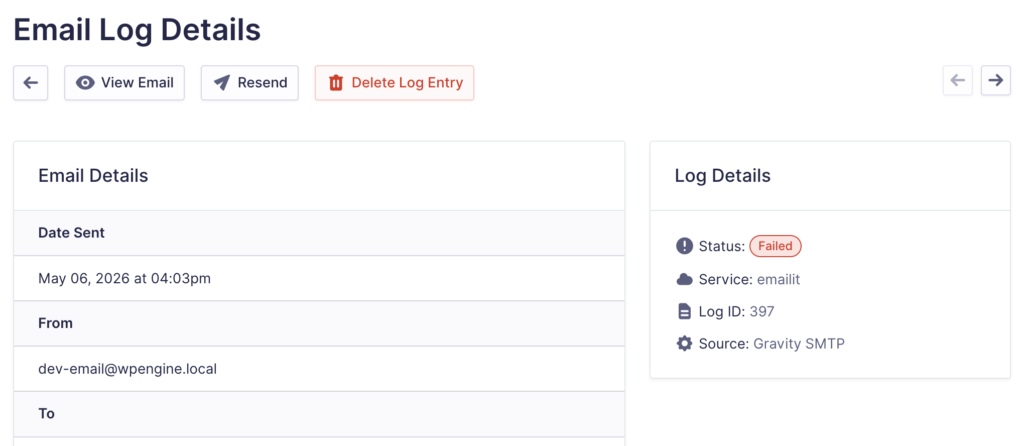 Image showing the email log message
