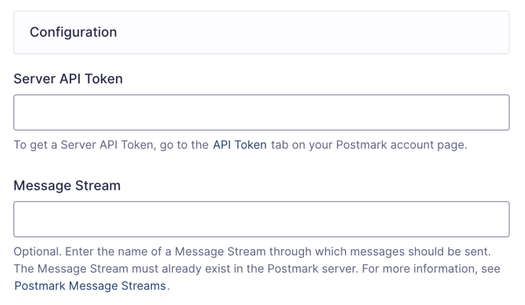 Image showing Postmark configuration settings