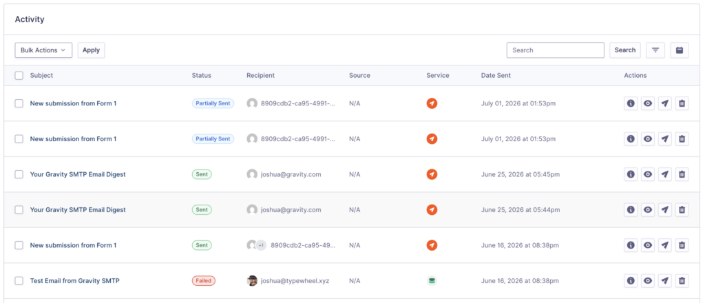 Image showing Gravity SMTP Email Log