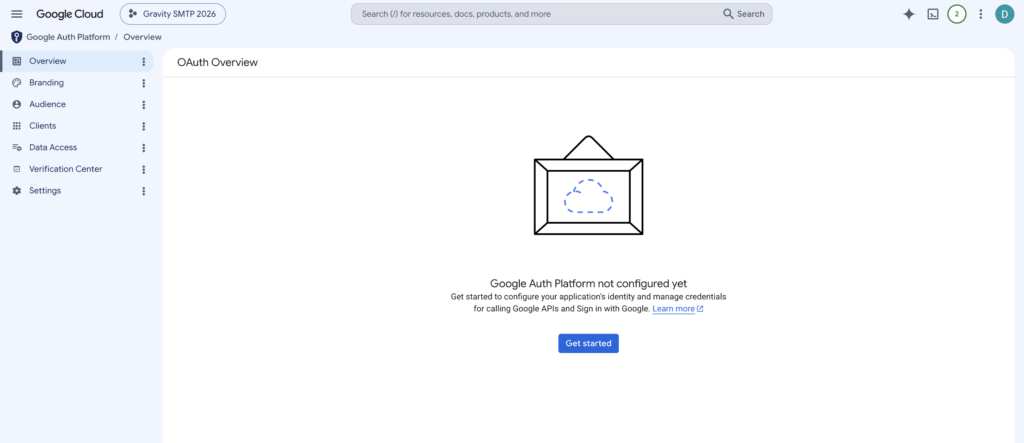 Image showing the Google Auth Platform dashboard