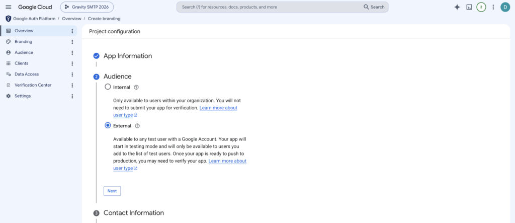 Image showing the Google Auth Platform dashboard