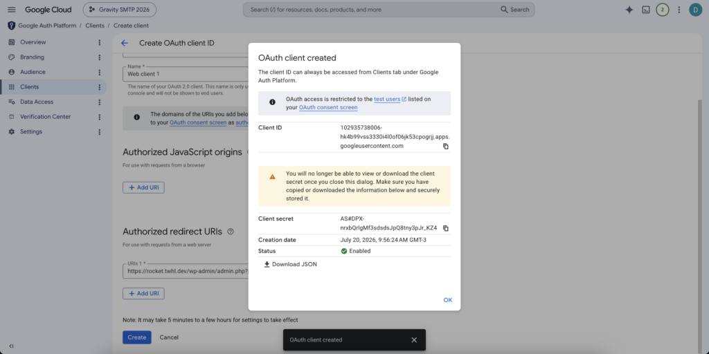 Image showing Credentials for an OAuth client